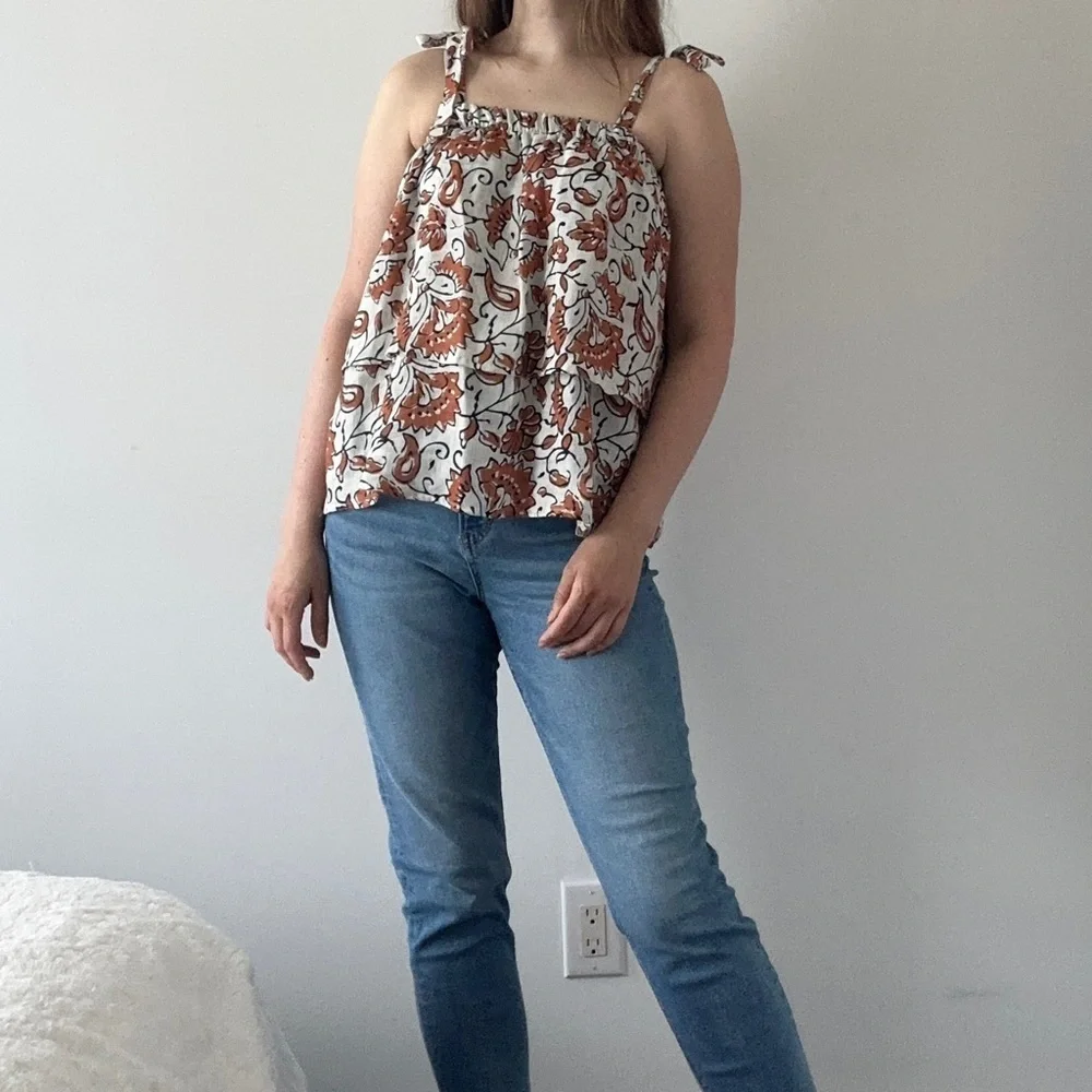 NWT Le Ragazze made in Italy 100% linen top M tiered floral print cottagecore - Picture 4 of 14